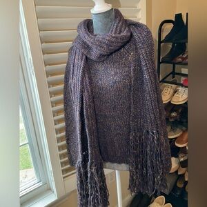 Weekend Max Mara Wool-Alpaca Knit Crew Neck Sweater and Matching Fringed Scarf